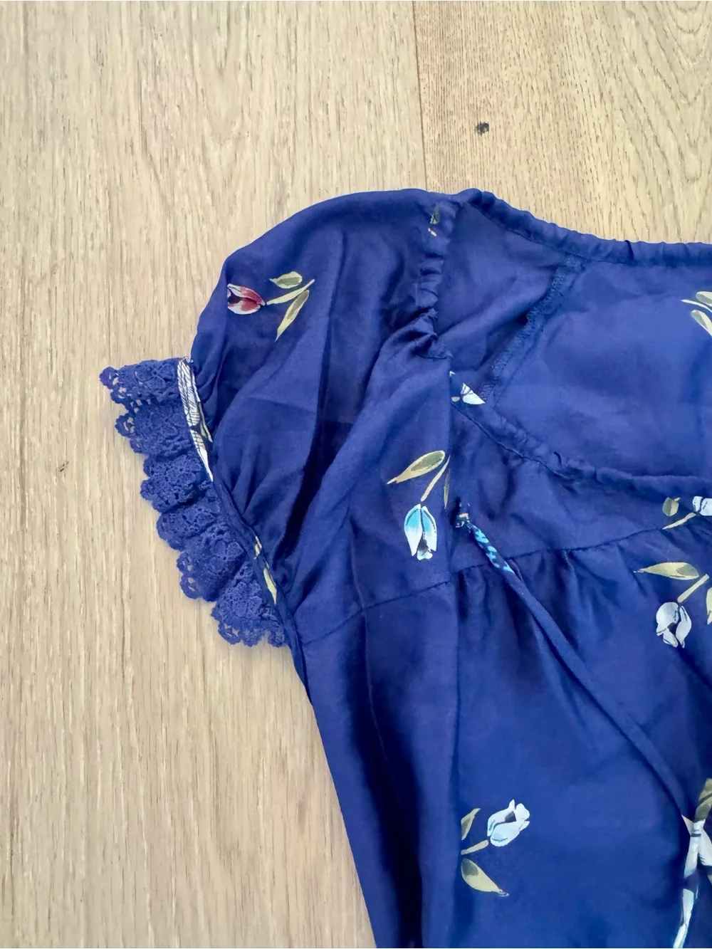 Johnny Was Navy Blue Floral Tiered Mini Dress